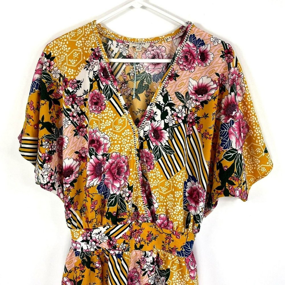 Umgee Womens Romper Size Small Floral Yellow V-Neck Short Sleeve - Picture 3 of 7